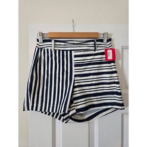 Spanx Shorts Womens XS Navy Blue Double Sailor Stripe Nylon Scuba Stretch NWT